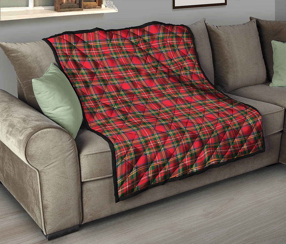 Red And Green Scottish Tartan Print Quilt