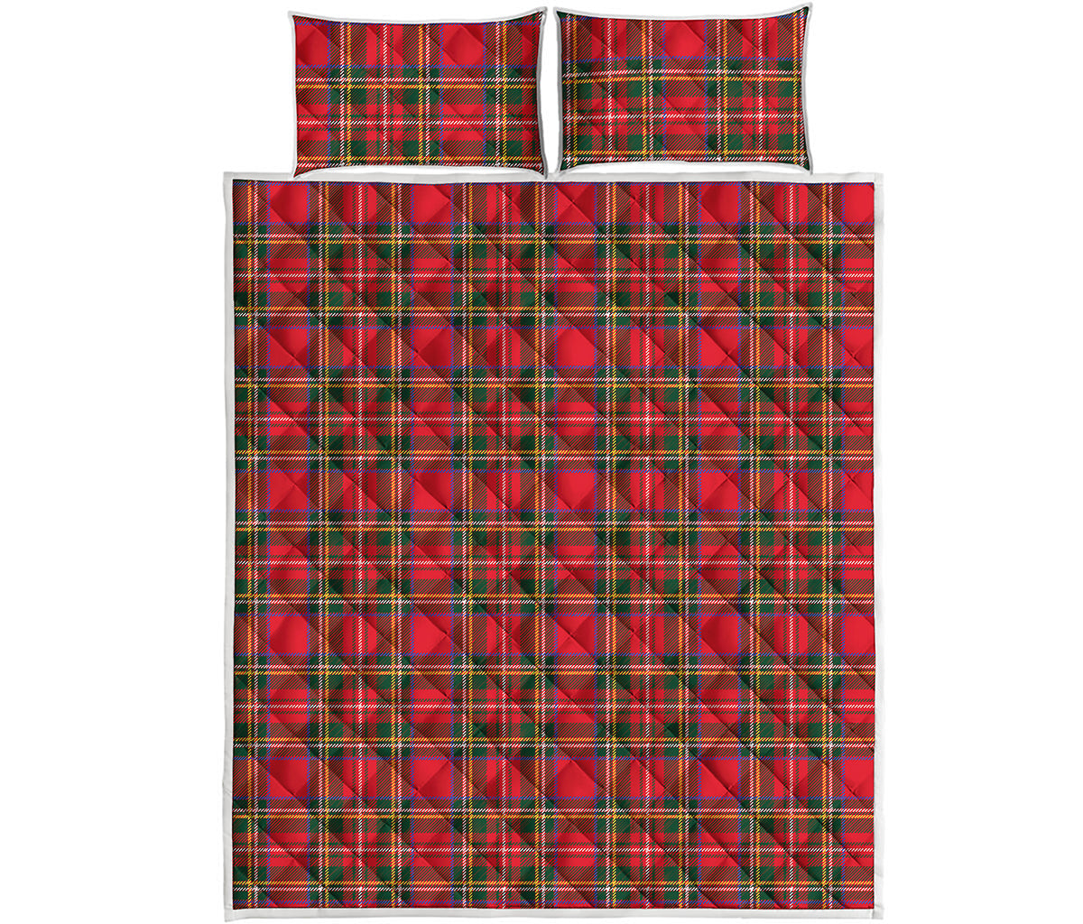 Red And Green Scottish Tartan Print Quilt Bed Set