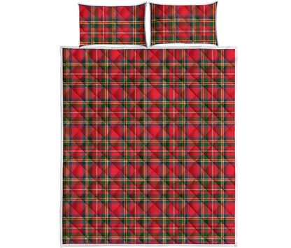 Red And Green Scottish Tartan Print Quilt Bed Set
