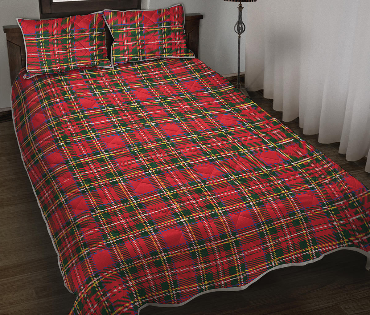 Red And Green Scottish Tartan Print Quilt Bed Set