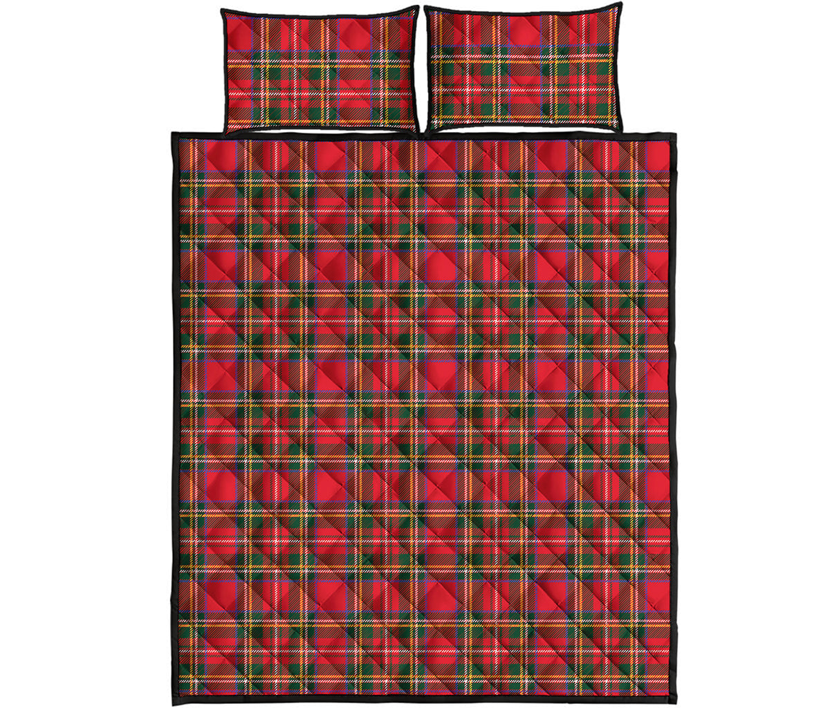 Red And Green Scottish Tartan Print Quilt Bed Set
