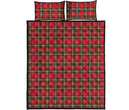 Red And Green Scottish Tartan Print Quilt Bed Set