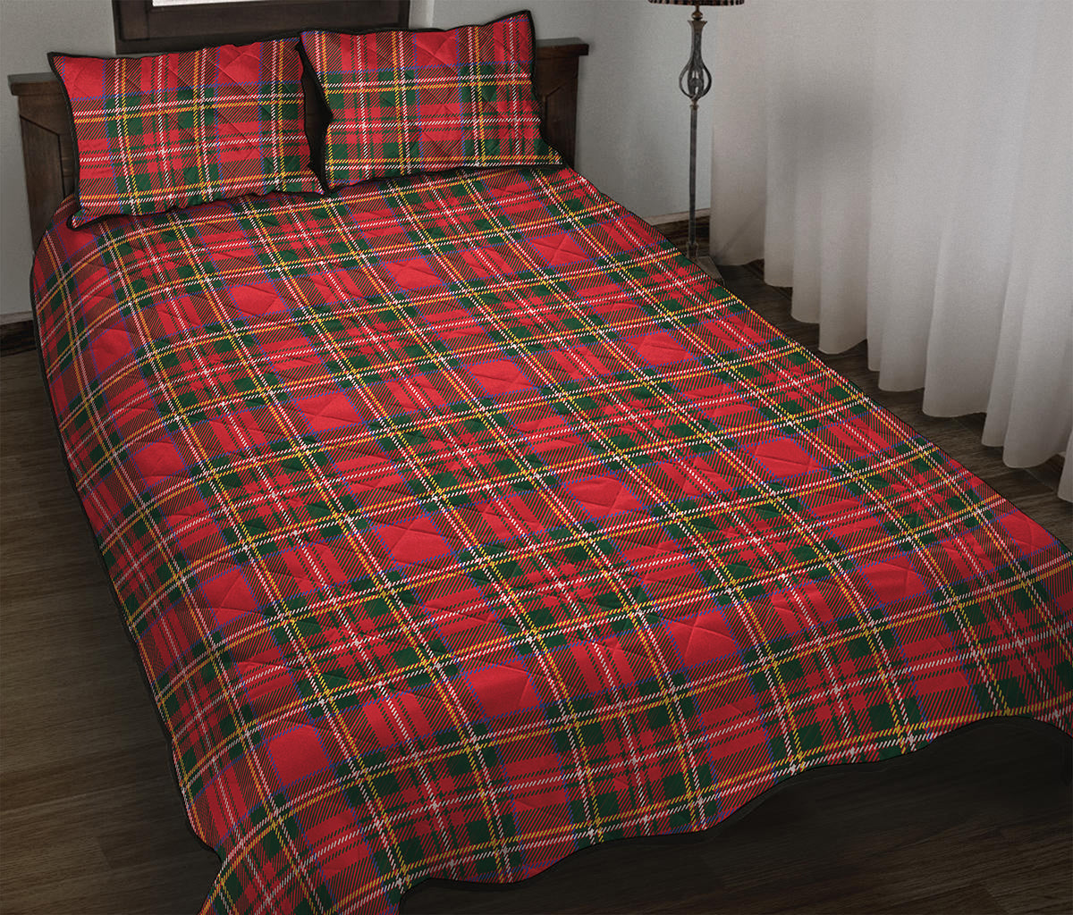 Red And Green Scottish Tartan Print Quilt Bed Set