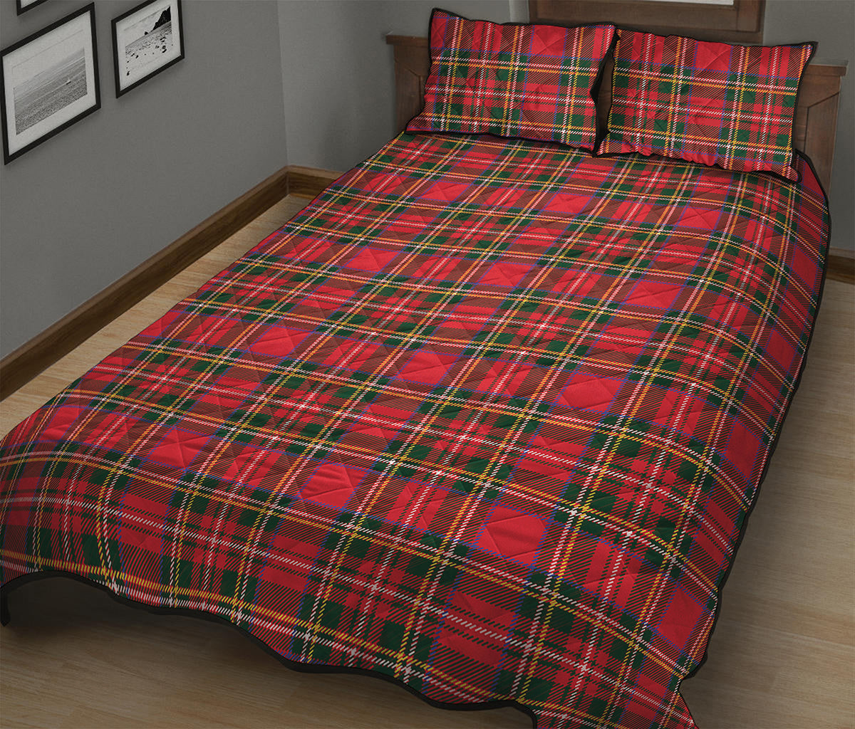 Red And Green Scottish Tartan Print Quilt Bed Set