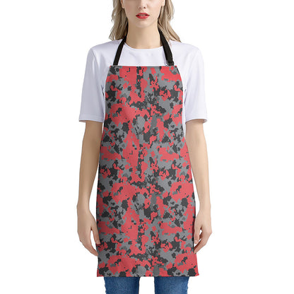 Red And Grey Digital Camo Pattern Print Apron