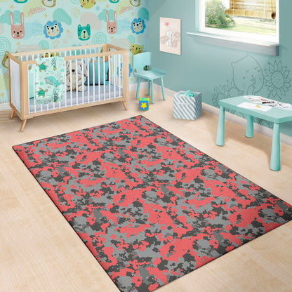Red And Grey Digital Camo Pattern Print Area Rug
