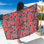 Red And Grey Digital Camo Pattern Print Beach Sarong Wrap