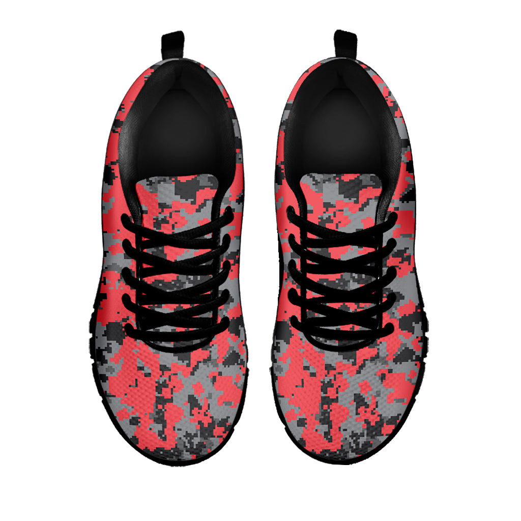 Red And Grey Digital Camo Pattern Print Black Sneakers