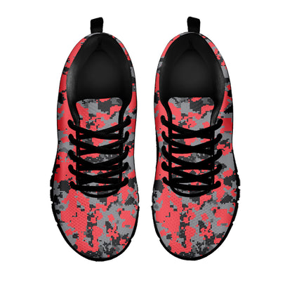 Red And Grey Digital Camo Pattern Print Black Sneakers