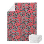 Red And Grey Digital Camo Pattern Print Blanket