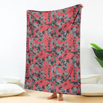 Red And Grey Digital Camo Pattern Print Blanket