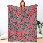 Red And Grey Digital Camo Pattern Print Blanket