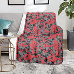 Red And Grey Digital Camo Pattern Print Blanket