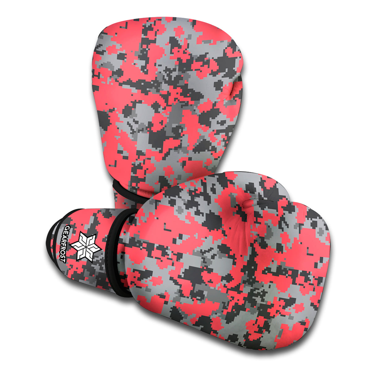Red And Grey Digital Camo Pattern Print Boxing Gloves
