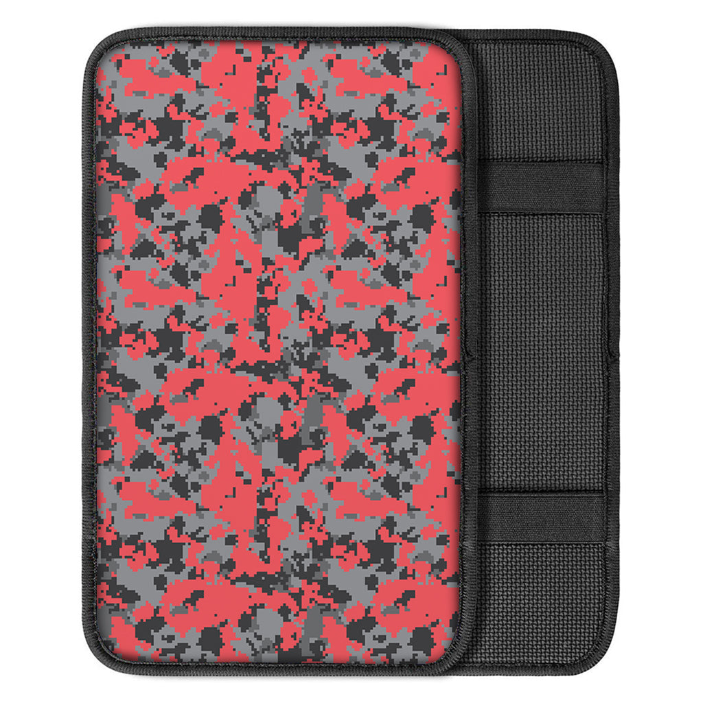 Red And Grey Digital Camo Pattern Print Car Center Console Cover