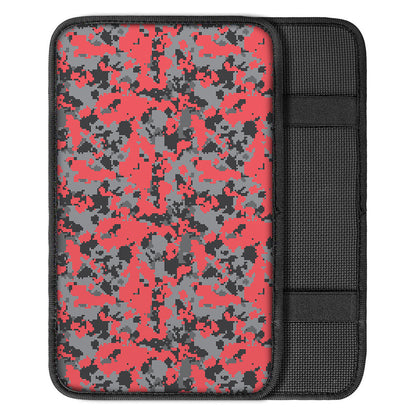 Red And Grey Digital Camo Pattern Print Car Center Console Cover
