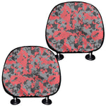 Red And Grey Digital Camo Pattern Print Car Headrest Covers