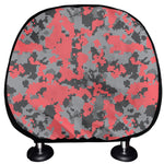 Red And Grey Digital Camo Pattern Print Car Headrest Covers
