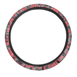 Red And Grey Digital Camo Pattern Print Car Steering Wheel Cover