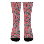 Red And Grey Digital Camo Pattern Print Crew Socks