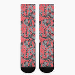 Red And Grey Digital Camo Pattern Print Crew Socks