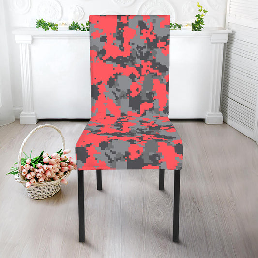 Red And Grey Digital Camo Pattern Print Dining Chair Slipcover