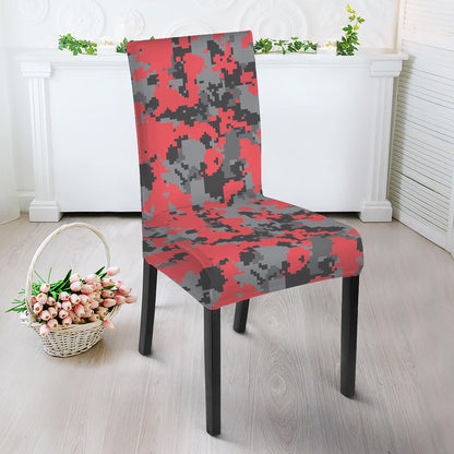 Red And Grey Digital Camo Pattern Print Dining Chair Slipcover