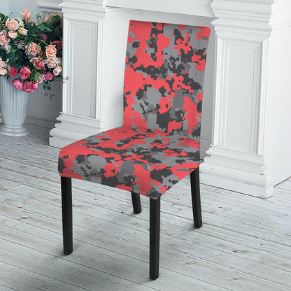 Red And Grey Digital Camo Pattern Print Dining Chair Slipcover