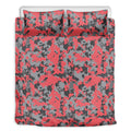 Red And Grey Digital Camo Pattern Print Duvet Cover Bedding Set