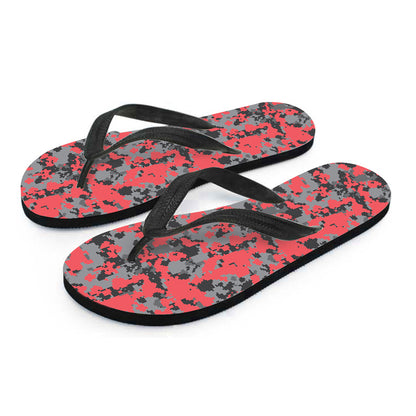 Red And Grey Digital Camo Pattern Print Flip Flops