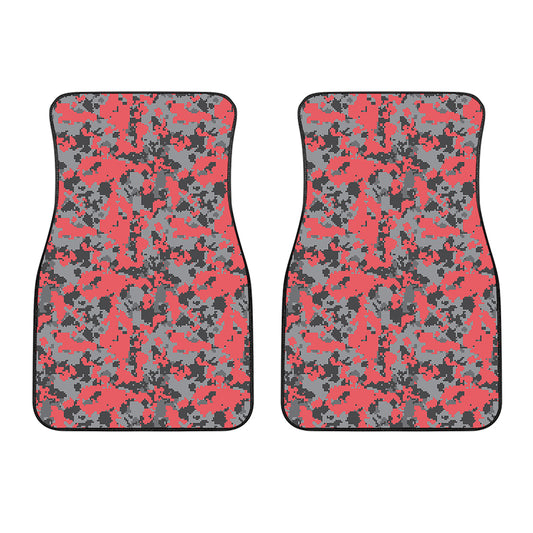 Red And Grey Digital Camo Pattern Print Front Car Floor Mats