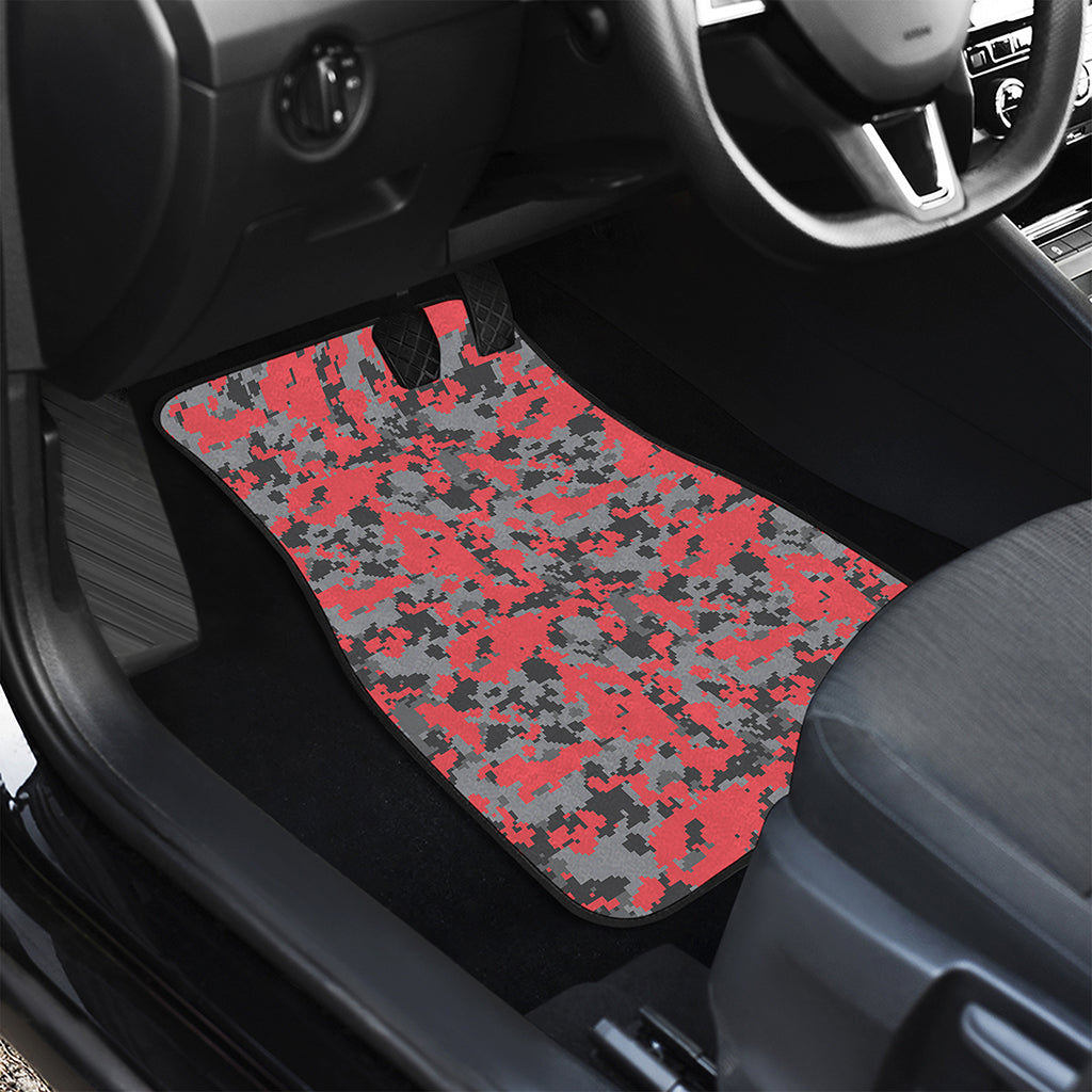 Red And Grey Digital Camo Pattern Print Front Car Floor Mats