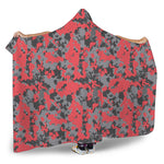 Red And Grey Digital Camo Pattern Print Hooded Blanket