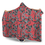 Red And Grey Digital Camo Pattern Print Hooded Blanket