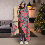 Red And Grey Digital Camo Pattern Print Hooded Blanket