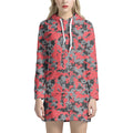 Red And Grey Digital Camo Pattern Print Pullover Hoodie Dress