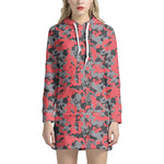 Red And Grey Digital Camo Pattern Print Hoodie Dress