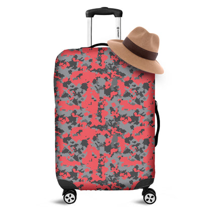 Red And Grey Digital Camo Pattern Print Luggage Cover