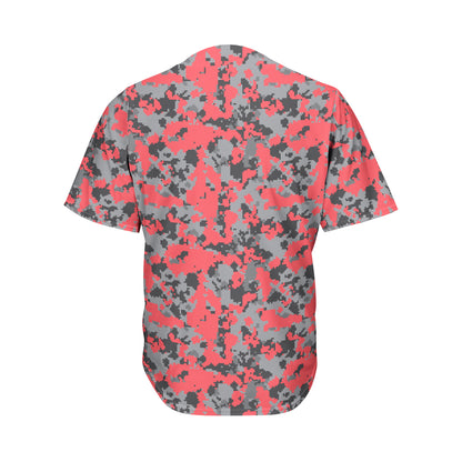 Red And Grey Digital Camo Pattern Print Men's Baseball Jersey