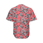 Red And Grey Digital Camo Pattern Print Men's Baseball Jersey