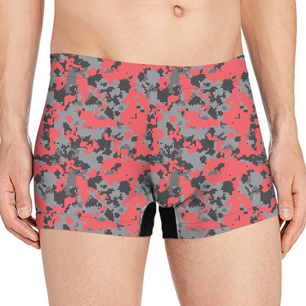 Red And Grey Digital Camo Pattern Print Men's Boxer Briefs