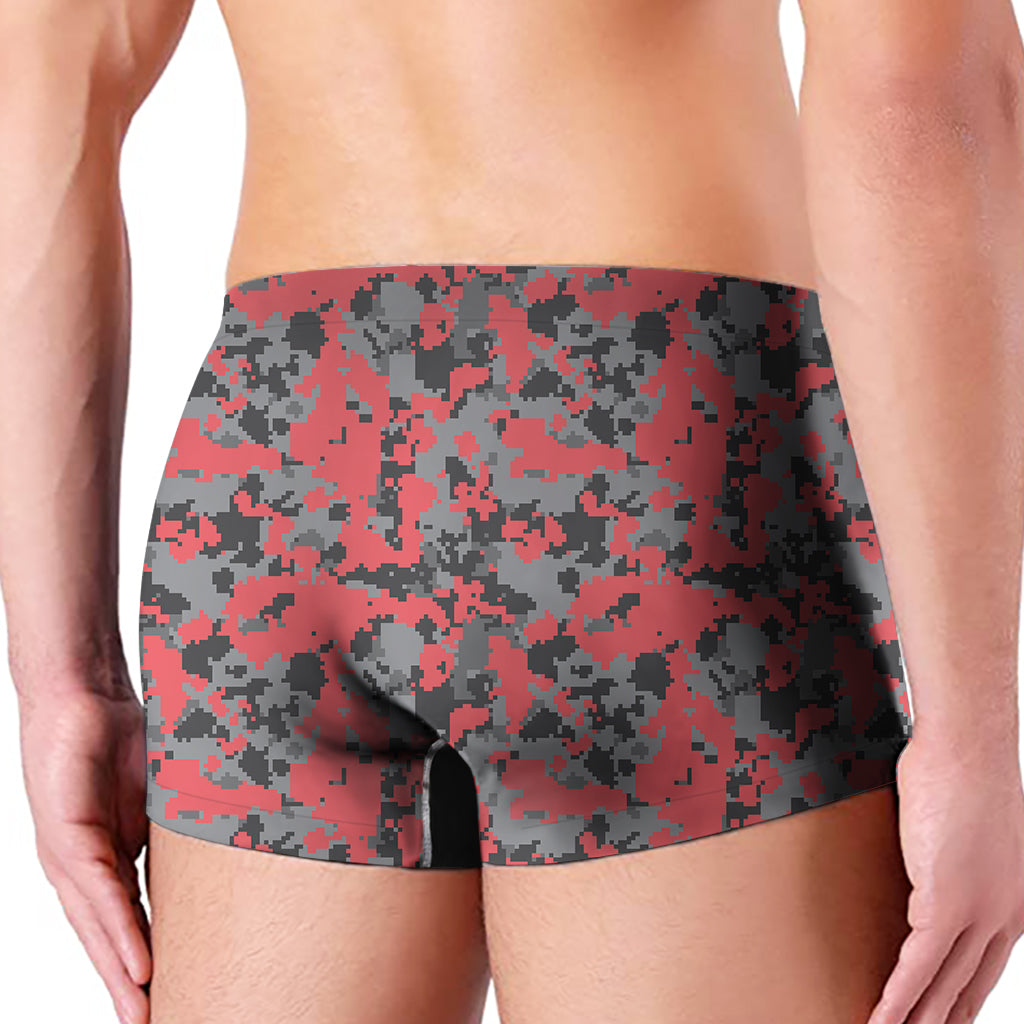 Red And Grey Digital Camo Pattern Print Men's Boxer Briefs