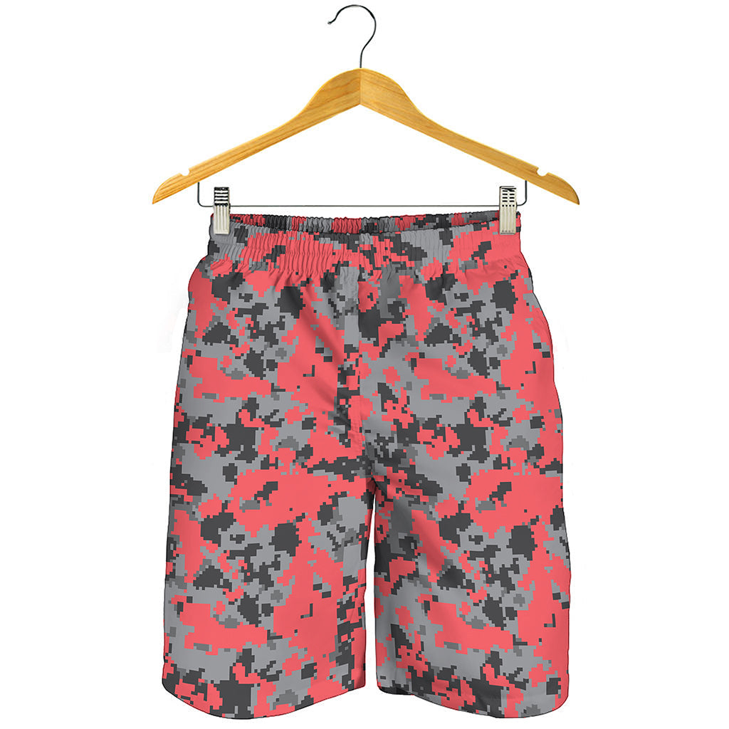Red And Grey Digital Camo Pattern Print Men's Shorts