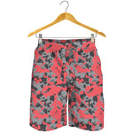 Red And Grey Digital Camo Pattern Print Men's Shorts