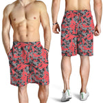 Red And Grey Digital Camo Pattern Print Men's Shorts