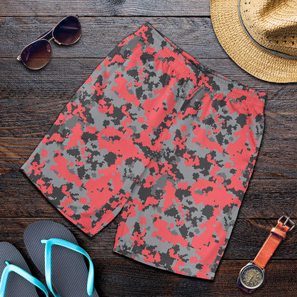 Red And Grey Digital Camo Pattern Print Men's Shorts