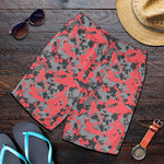 Red And Grey Digital Camo Pattern Print Men's Shorts
