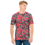 Red And Grey Digital Camo Pattern Print Men's T-Shirt