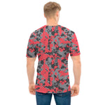 Red And Grey Digital Camo Pattern Print Men's T-Shirt