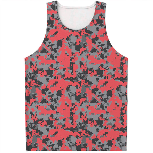 Red And Grey Digital Camo Pattern Print Men's Tank Top